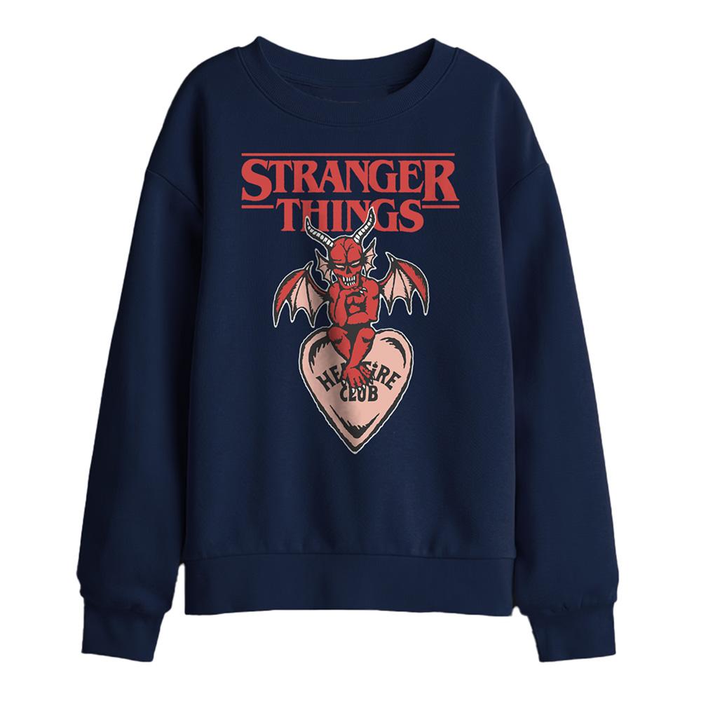 Navy - Front - Stranger Things Childrens-Kids Hellfire Heart Sweatshirt