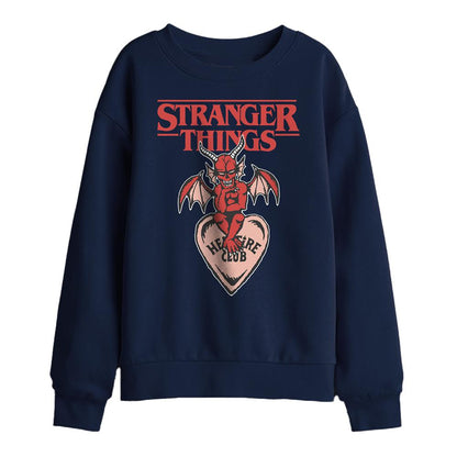 Navy - Front - Stranger Things Childrens-Kids Hellfire Heart Sweatshirt