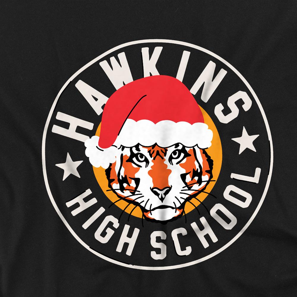 Black - Back - Stranger Things Childrens-Kids Hawkins Badge Christmas Sweatshirt