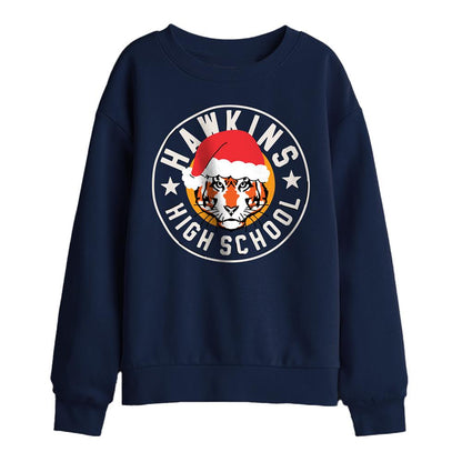 Navy - Front - Stranger Things Childrens-Kids Hawkins Badge Christmas Sweatshirt