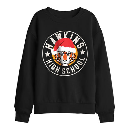 Black - Front - Stranger Things Childrens-Kids Hawkins Badge Christmas Sweatshirt