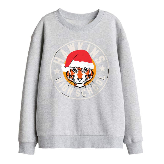Athletic Heather - Front - Stranger Things Childrens-Kids Hawkins Badge Christmas Sweatshirt