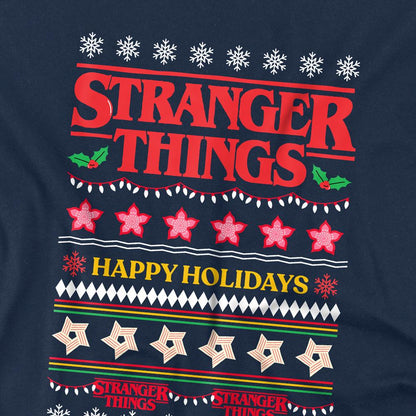 Navy - Side - Stranger Things Childrens-Kids Ugly Demogorgon Christmas Jumper Sweatshirt