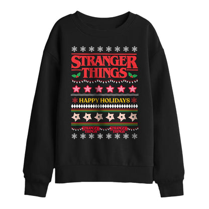 Black - Front - Stranger Things Childrens-Kids Ugly Demogorgon Christmas Jumper Sweatshirt