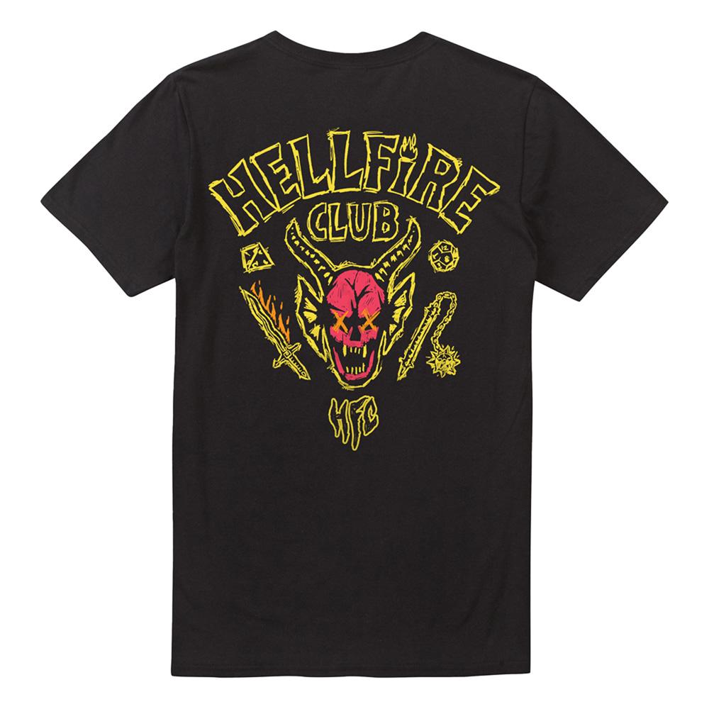 Black - Back - Stranger Things Unisex Adult Hellfire Outline Back Print T-Shirt