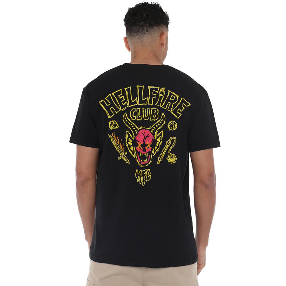 Black - Pack Shot - Stranger Things Unisex Adult Hellfire Outline Back Print T-Shirt