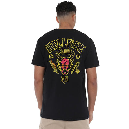 Black - Pack Shot - Stranger Things Unisex Adult Hellfire Outline Back Print T-Shirt