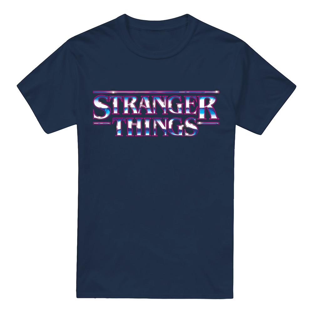 Navy - Front - Stranger Things Mens Metal Logo T-Shirt