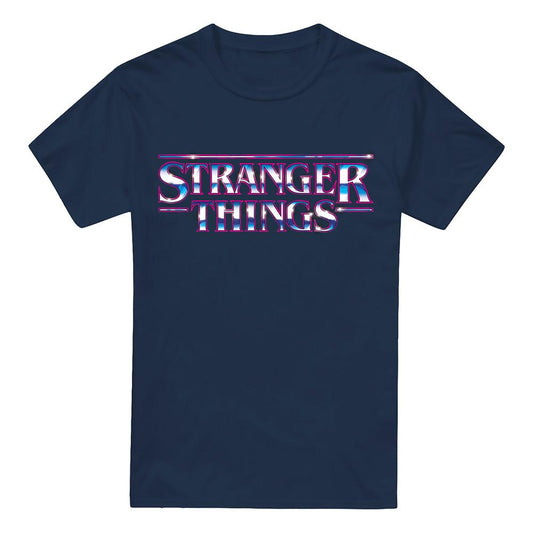 Navy - Front - Stranger Things Mens Metal Logo T-Shirt