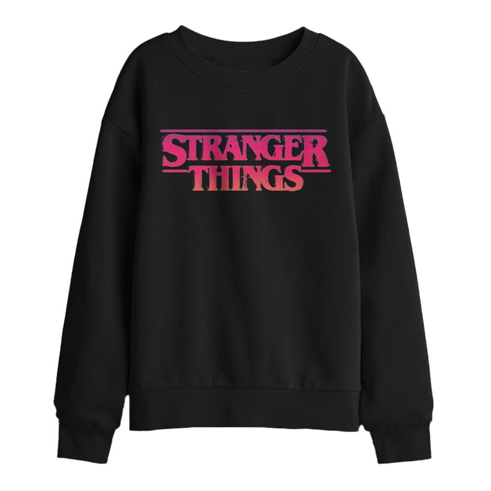 Black - Front - Stranger Things Childrens-Kids Sunset Logo Sweatshirt