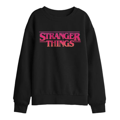 Black - Front - Stranger Things Childrens-Kids Sunset Logo Sweatshirt