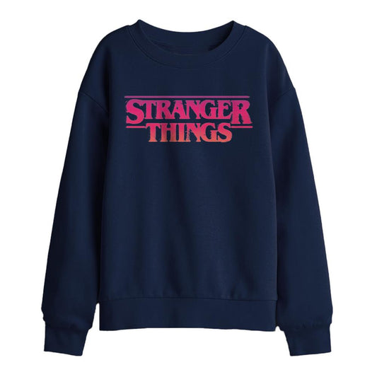 Navy - Front - Stranger Things Childrens-Kids Sunset Logo Sweatshirt