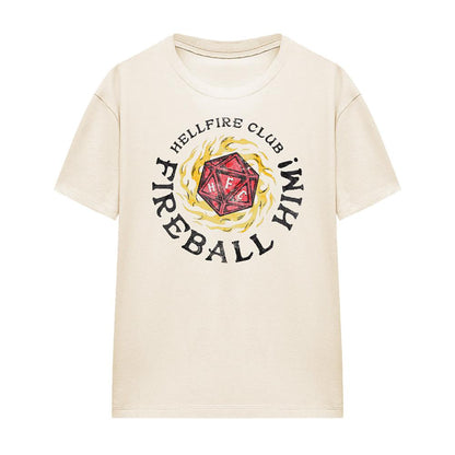 Natural - Front - Stranger Things Womens-Ladies Hellfire Club Fireball Him T-Shirt