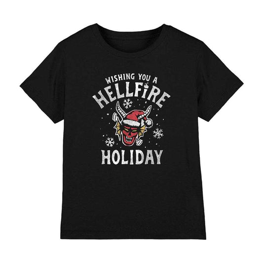 Black - Front - Stranger Things Childrens-Kids Hellfire Holiday T-Shirt