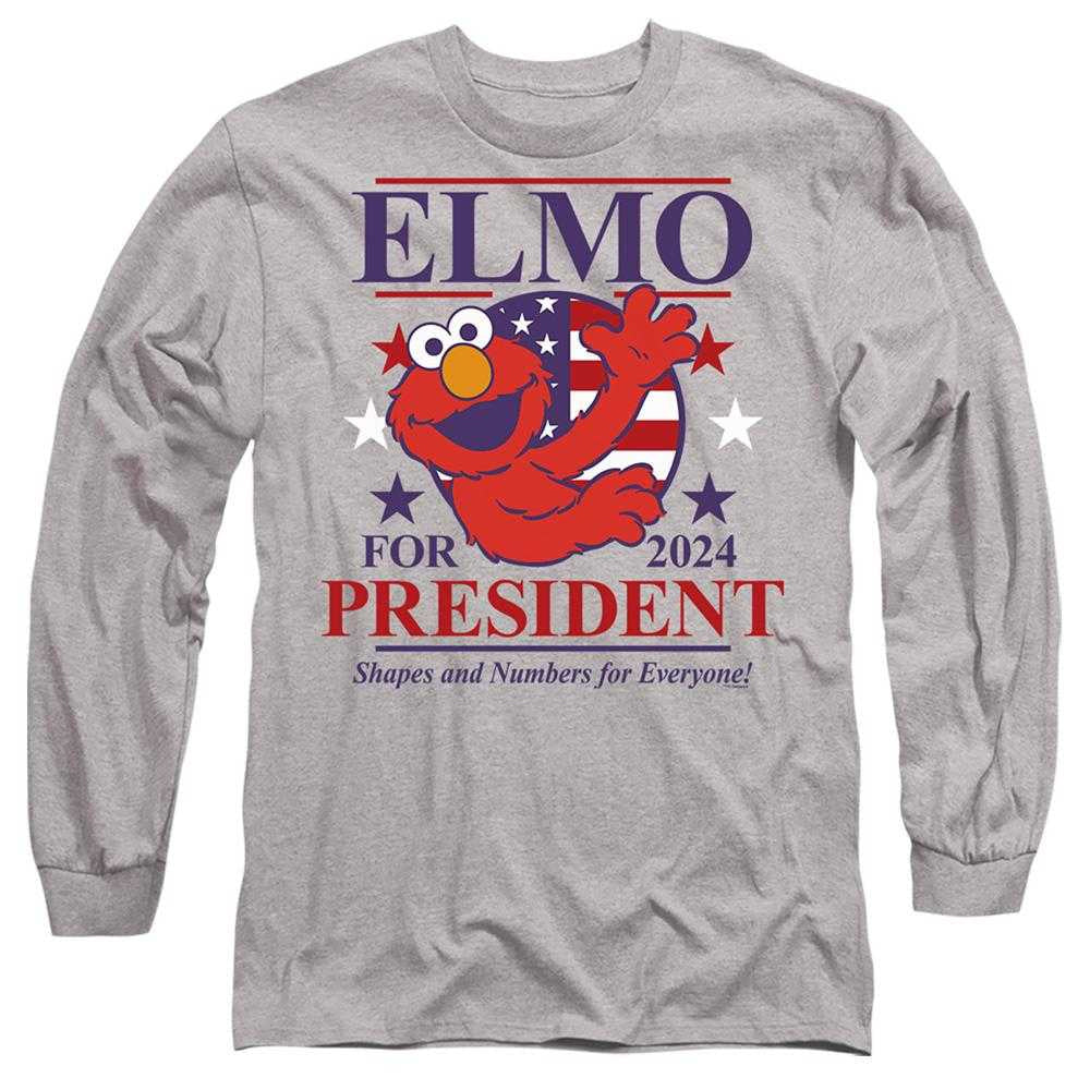 Athletic Heather - Front - Sesame Street Unisex Adult Elmo For President 2024 Long-Sleeved T-Shirt
