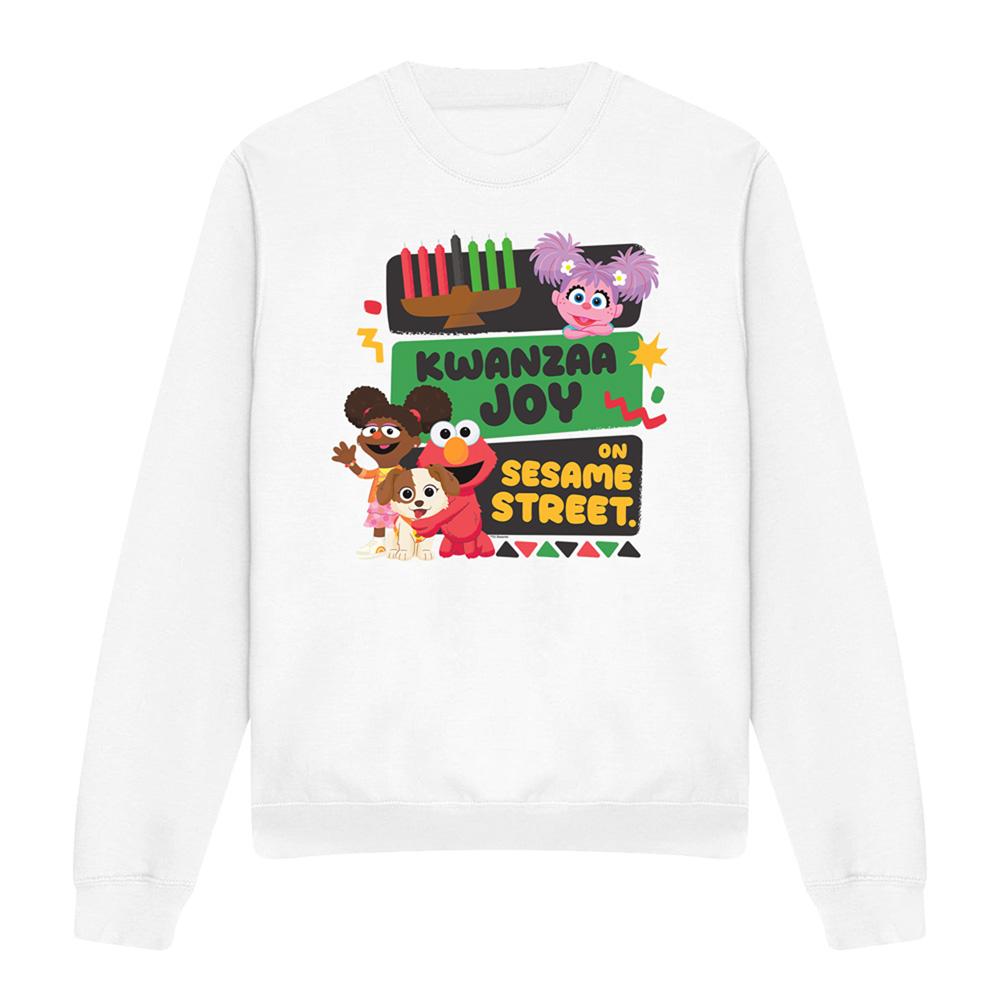 White - Front - Sesame Street Unisex Adult Kwanzaa Joy Gabrielle And Elmo Sweatshirt