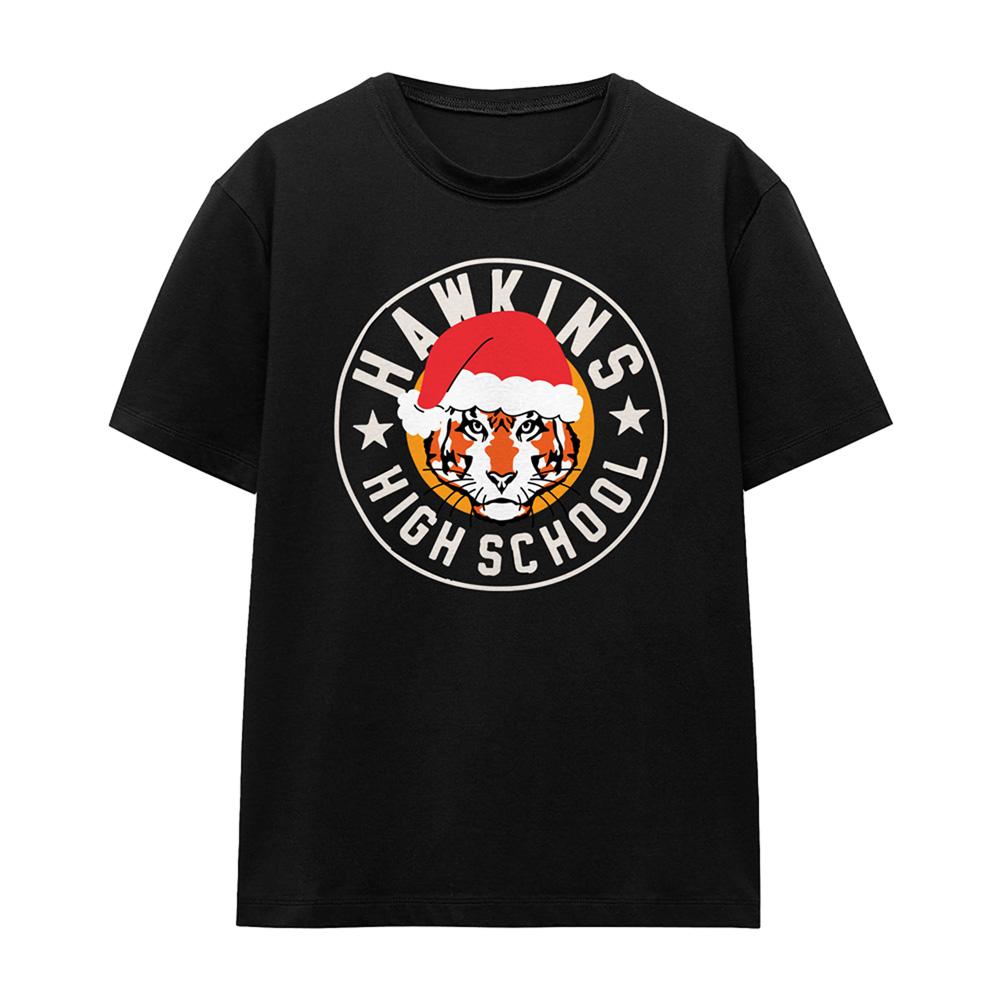 Black - Pack Shot - Stranger Things Unisex Adult Hawkins Badge Christmas T-Shirt