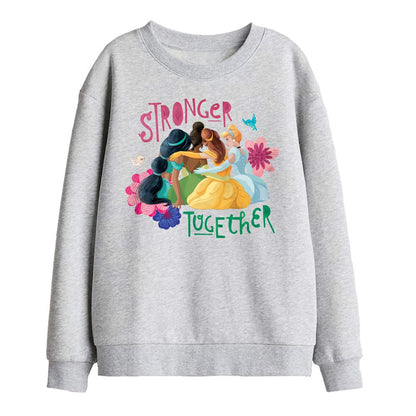 Athletic Heather - Front - Disney Princess Childrens-Kids Stronger Together Jasmine, Tiana And Belle Sweatshirt