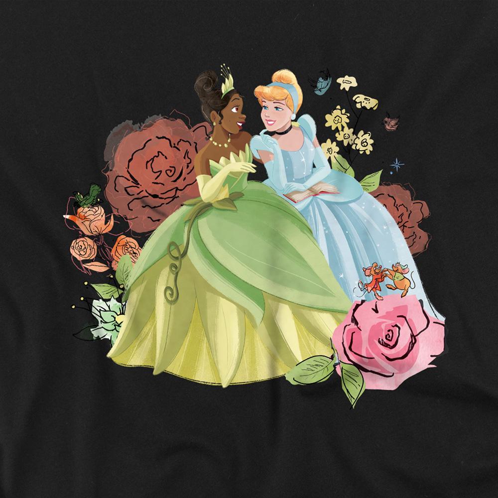 Black - Side - Disney Princess Childrens-Kids In The Garden Tiana And Cinderella Sweatshirt