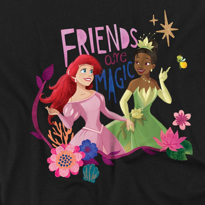 Black - Side - Disney Princess Childrens-Kids Friends Are Magic Ariel And Tiana Sweatshirt