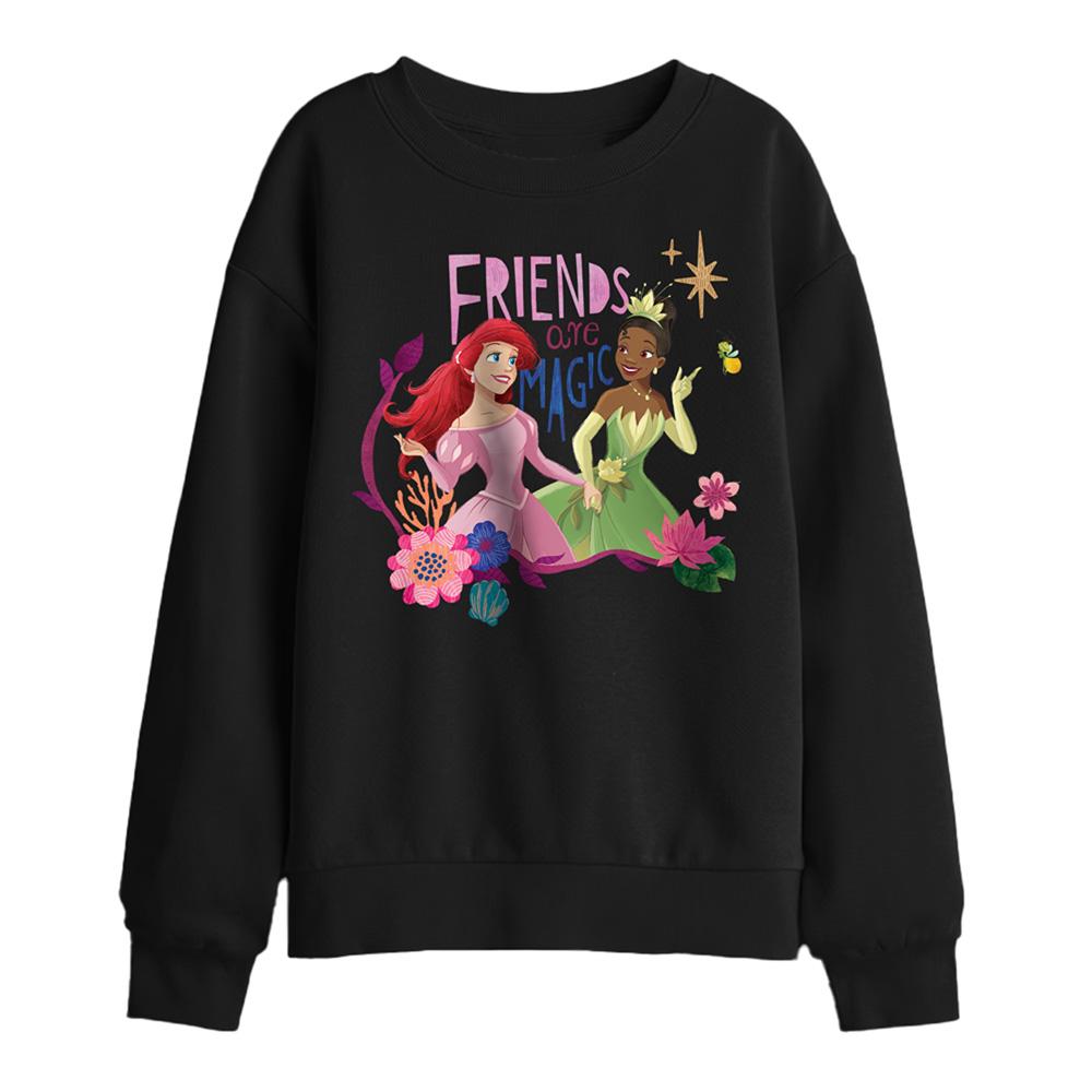 Black - Front - Disney Princess Childrens-Kids Friends Are Magic Ariel And Tiana Sweatshirt