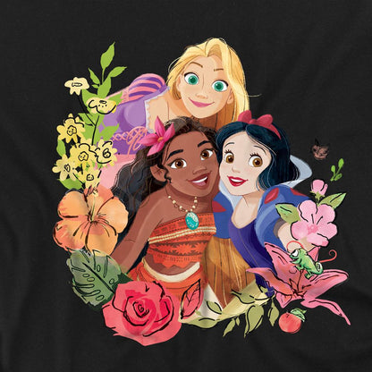 Black - Side - Disney Princess Childrens-Kids Rapunzel Moana Snow White Bouquet Sweatshirt