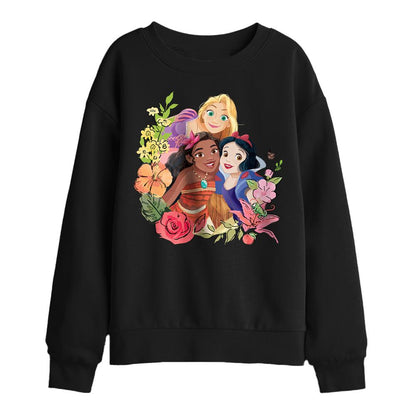 Black - Front - Disney Princess Childrens-Kids Rapunzel Moana Snow White Bouquet Sweatshirt