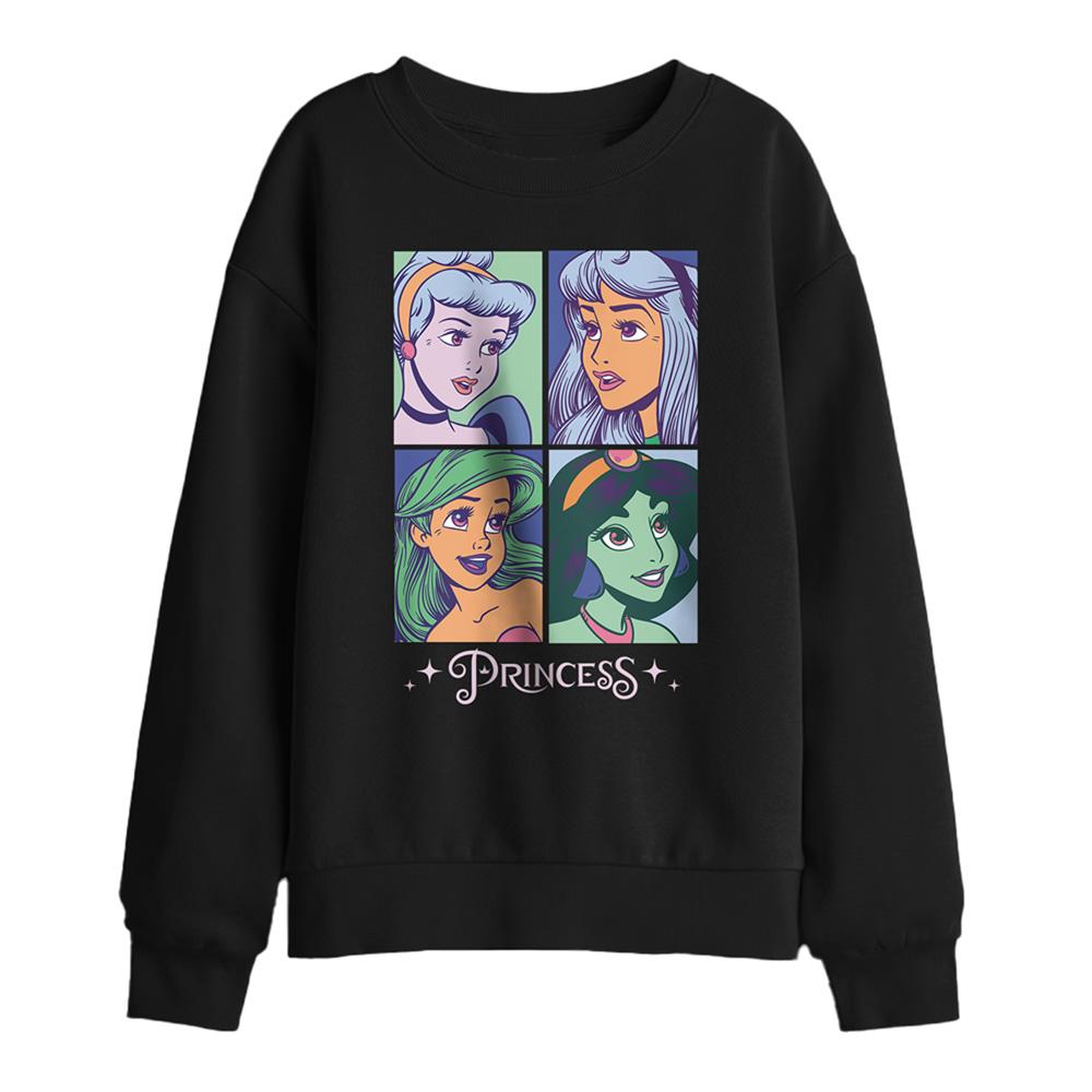 Black - Front - Disney Princess Childrens-Kids Faces Sweatshirt