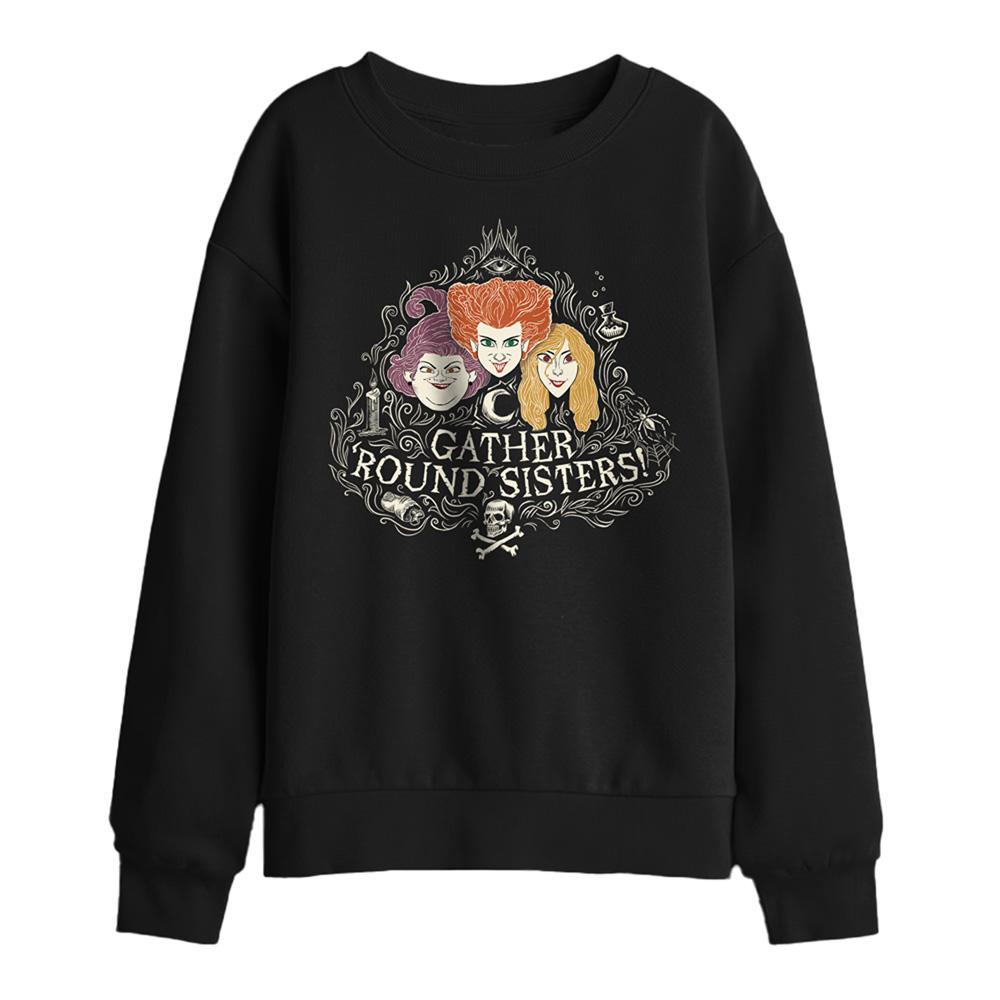 Black - Front - Hocus Pocus Childrens-Kids Gather Round Sisters Sanderson Sisters Sweatshirt