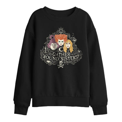 Black - Front - Hocus Pocus Childrens-Kids Gather Round Sisters Sanderson Sisters Sweatshirt