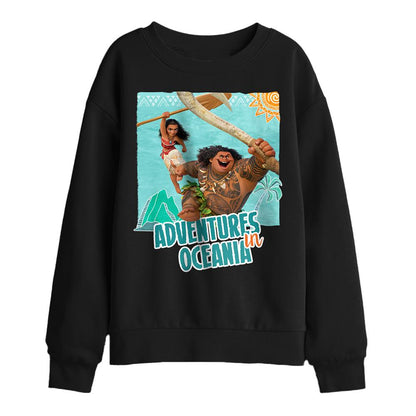 Black - Front - Moana Childrens-Kids Aventures In Oceania Maui Moana Sweatshirt