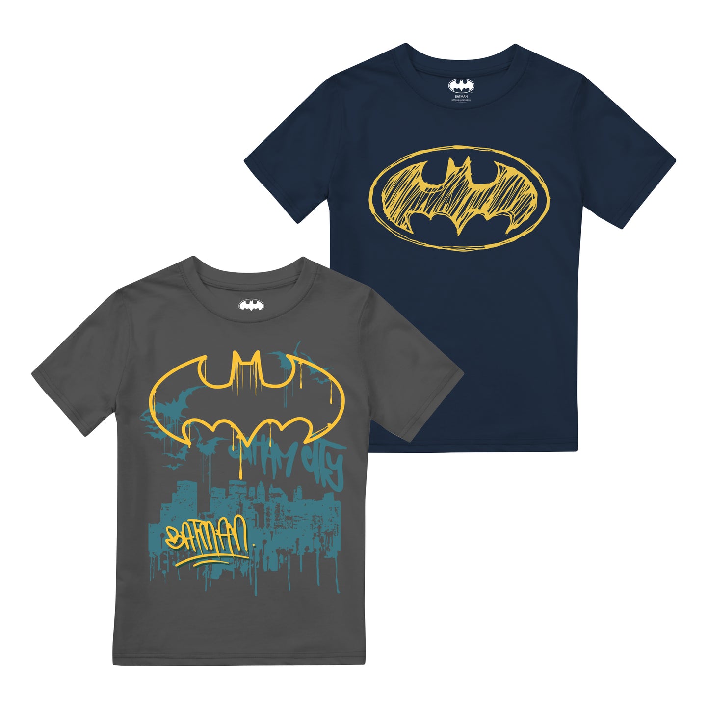 Grey-Navy - Front - Batman Boys Graffiti T-Shirt (Pack of 2)