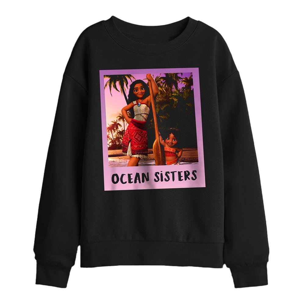 Black - Front - Moana 2 Childrens-Kids Ocean Sisters Moana & Simea Sweatshirt