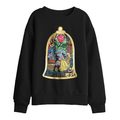 Black - Front - Beauty And The Beast Childrens-Kids Stained Glass Sweatshirt