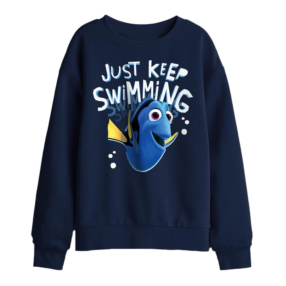 Navy - Front - Finding Nemo Childrens-Kids Just Keep Swimming Dory Sweatshirt