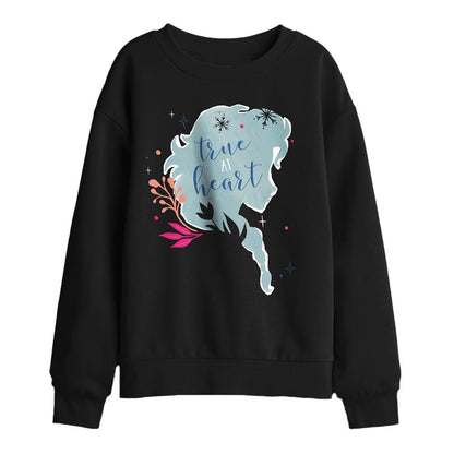 Black - Front - Frozen Childrens-Kids True At Heart Elsa Silhouette Sweatshirt