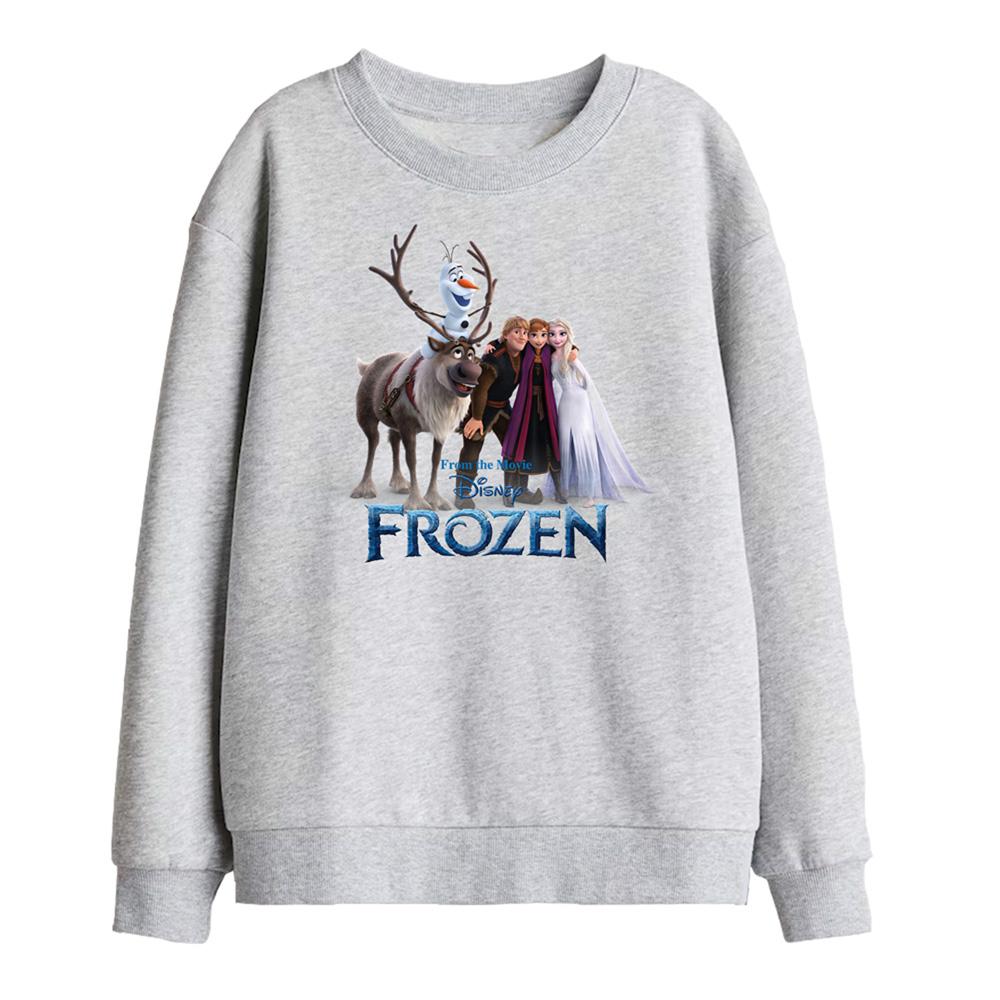 Athletic Heather - Front - Frozen Childrens-Kids Elsa Anna Kristoff Olaf Group Photo Sweatshirt
