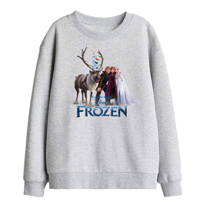 Athletic Heather - Front - Frozen Childrens-Kids Elsa Anna Kristoff Olaf Group Photo Sweatshirt