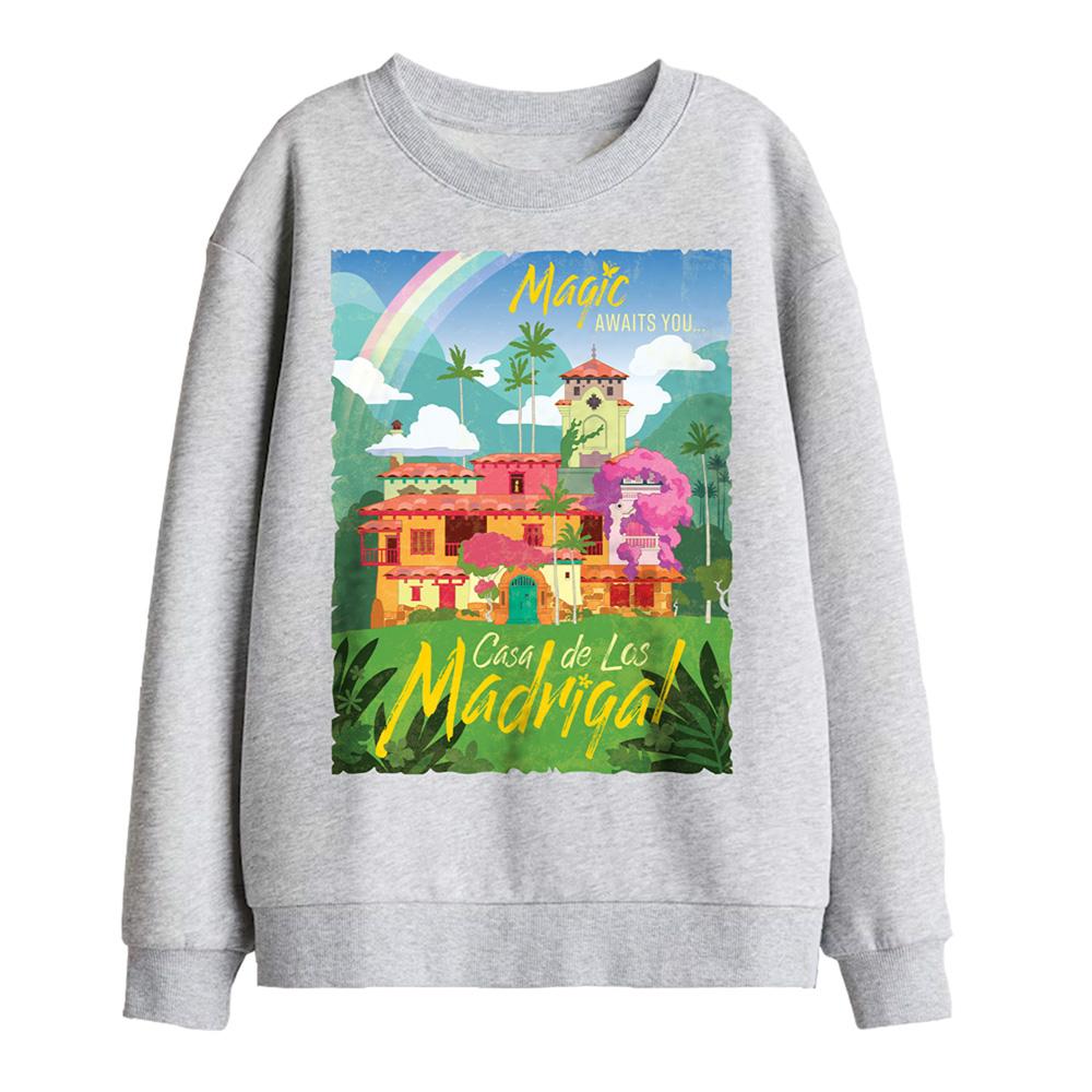 Athletic Heather - Front - Encanto Childrens-Kids Magic Awaits You...Casa De Los Madrigal Poster Sweatshirt