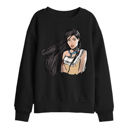 Black - Front - Pocahontas Childrens-Kids Sketch Sweatshirt