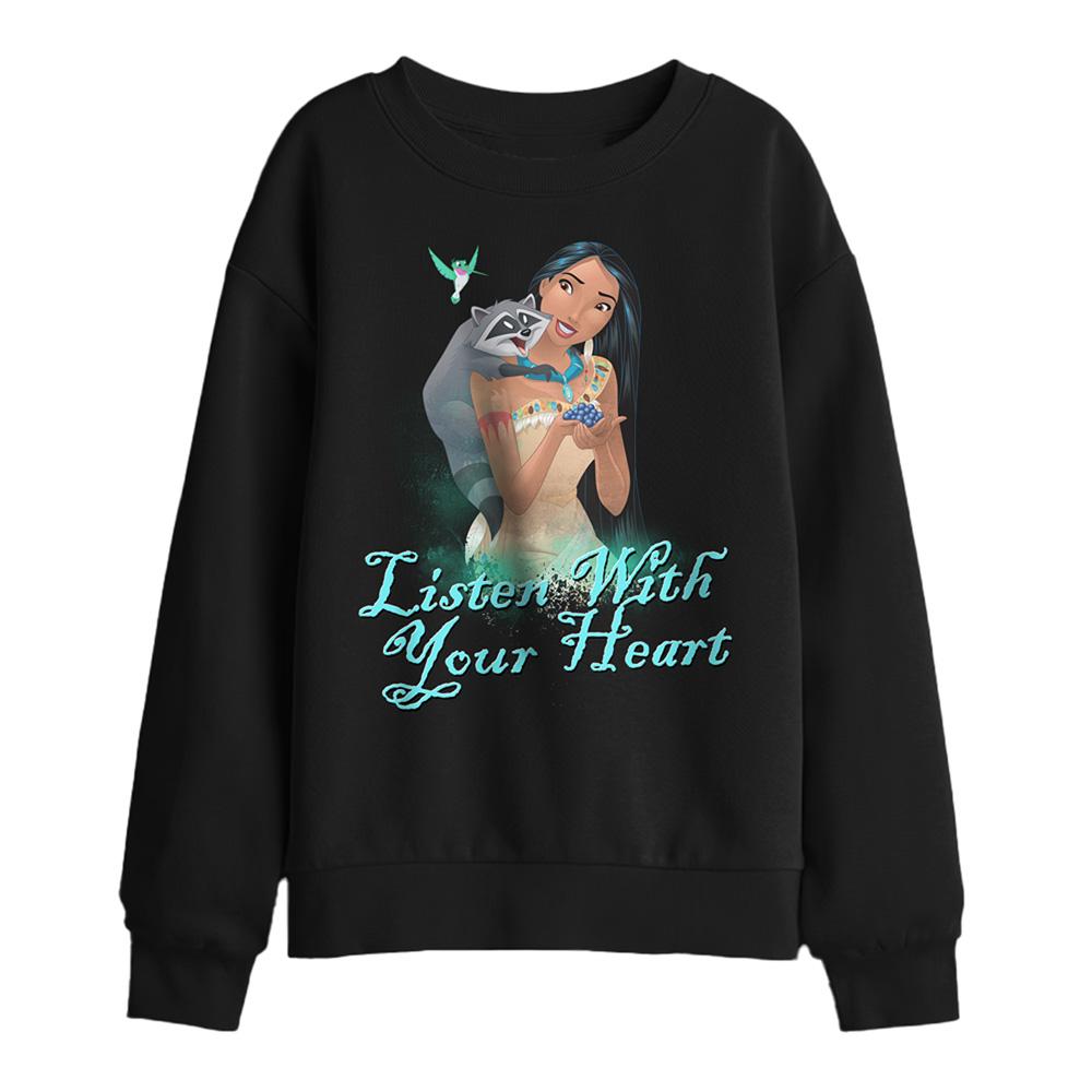 Black - Front - Pocahontas Childrens-Kids Listen With Your Heart Sweatshirt
