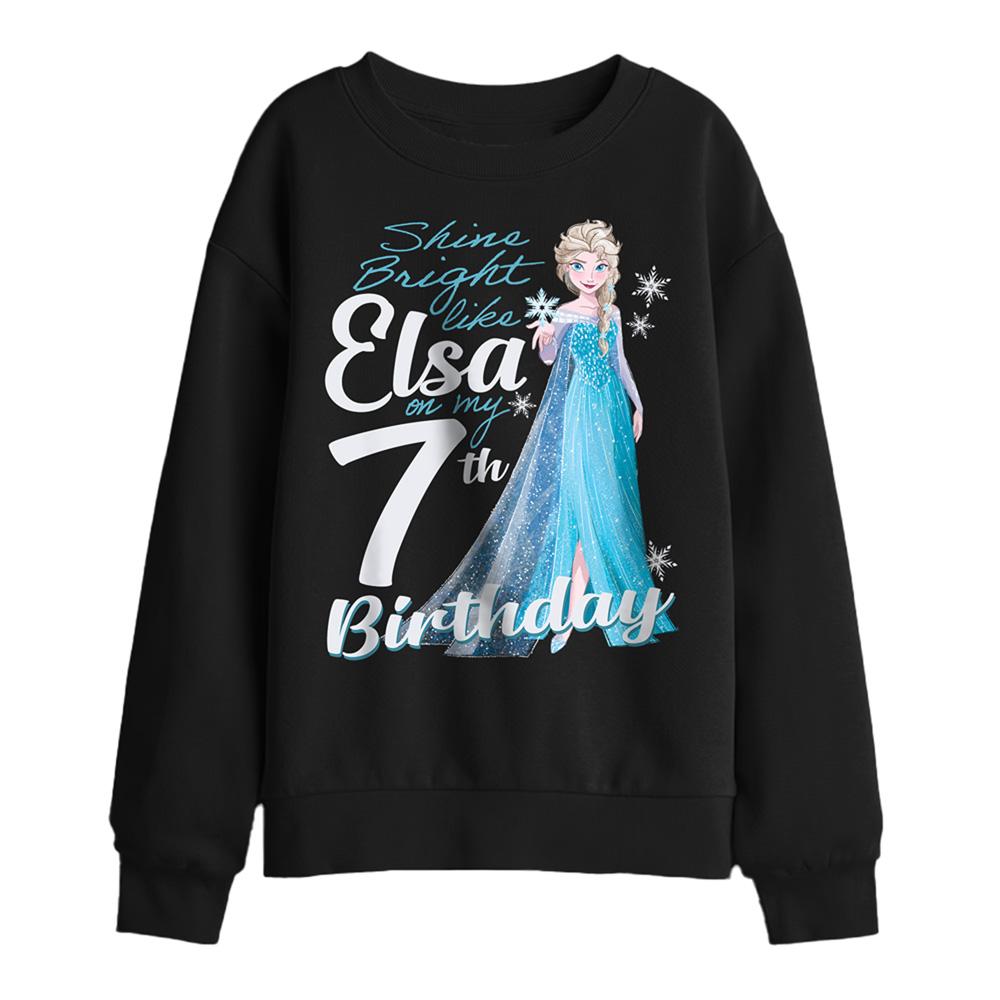 Black - Front - Frozen Childrens-Kids Elsa Bright 7th Birthday Sweatshirt