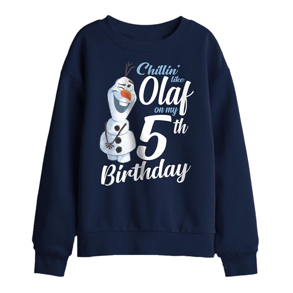 Navy - Front - Frozen Childrens-Kids Chillin Like Olaf 5th Birthday Sweatshirt