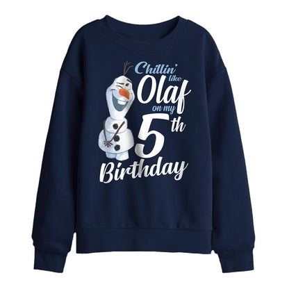 Navy - Front - Frozen Childrens-Kids Chillin Like Olaf 5th Birthday Sweatshirt