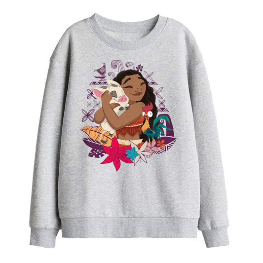Athletic Heather - Front - Moana Childrens-Kids Moana, Hei Hei & Pua Love Sweatshirt