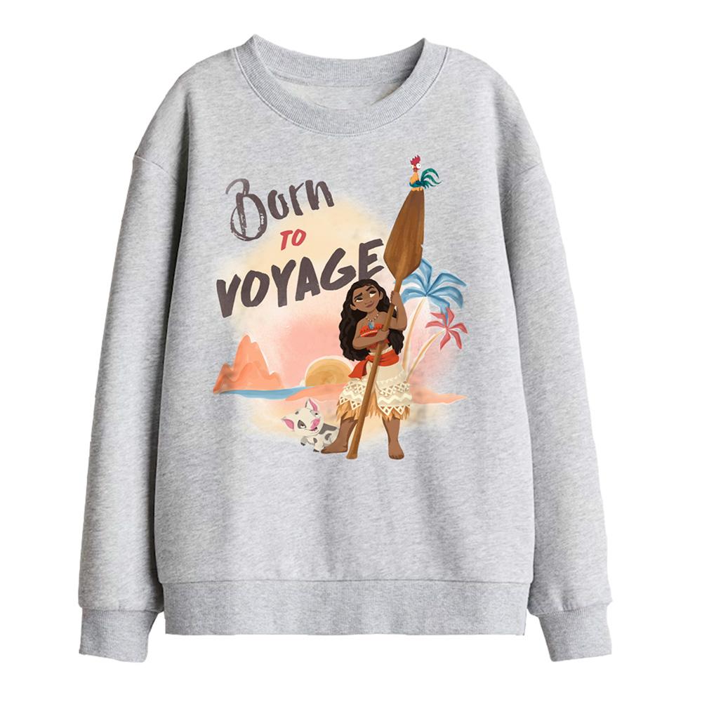 Athletic Heather - Front - Moana Childrens-Kids Born To Voyage Sweatshirt