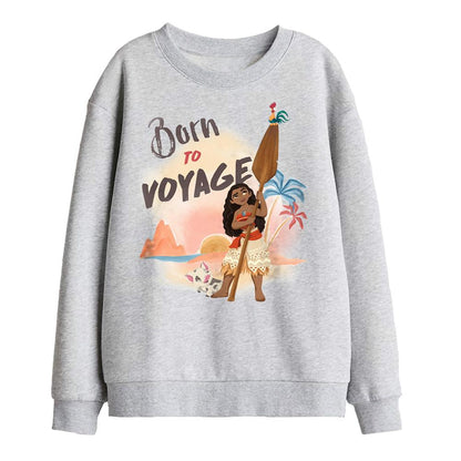 Athletic Heather - Front - Moana Childrens-Kids Born To Voyage Sweatshirt