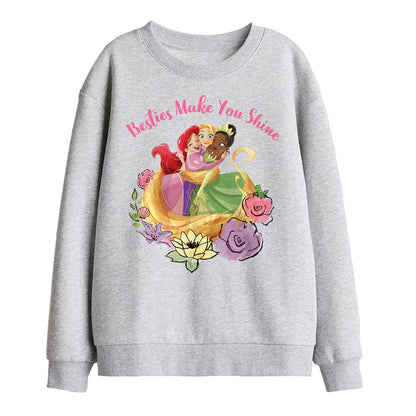 Athletic Heather - Front - Disney Princess Childrens-Kids Besties Shine Ariel Rapunzel Tiana Sweatshirt