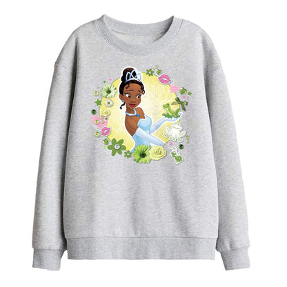 Athletic Heather - Front - The Princess and the Frog Childrens-Kids Tiana & Prince Naveen Sweatshirt