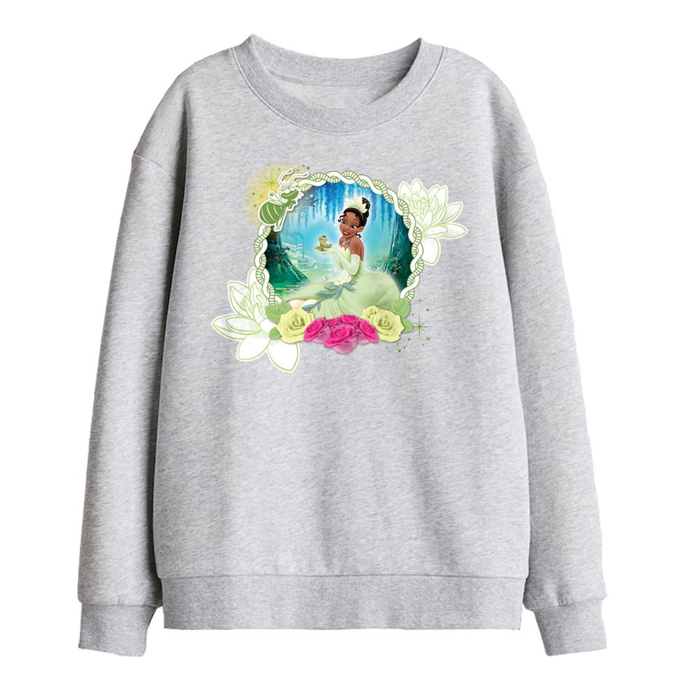 Athletic Heather - Front - The Princess and the Frog Childrens-Kids Floral Bayou Beauty Tiana Sweatshirt